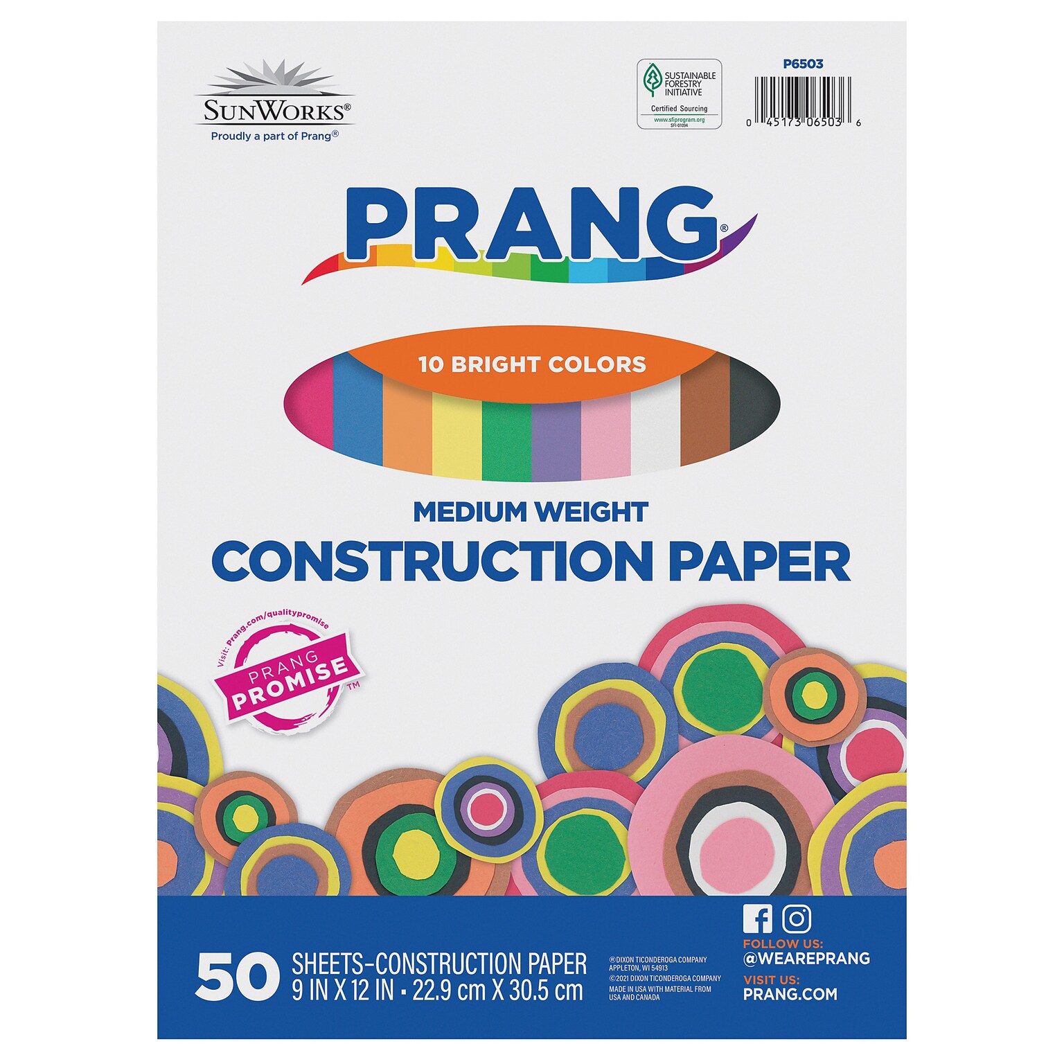 Prang 9 x 12 Construction Paper, Assorted Colors, 50 Sheets/Pack (P6503-0001)