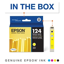 Epson T124 Yellow Standard Yield Ink Cartridge, Prints Up to 220 Pages (T124420-S)