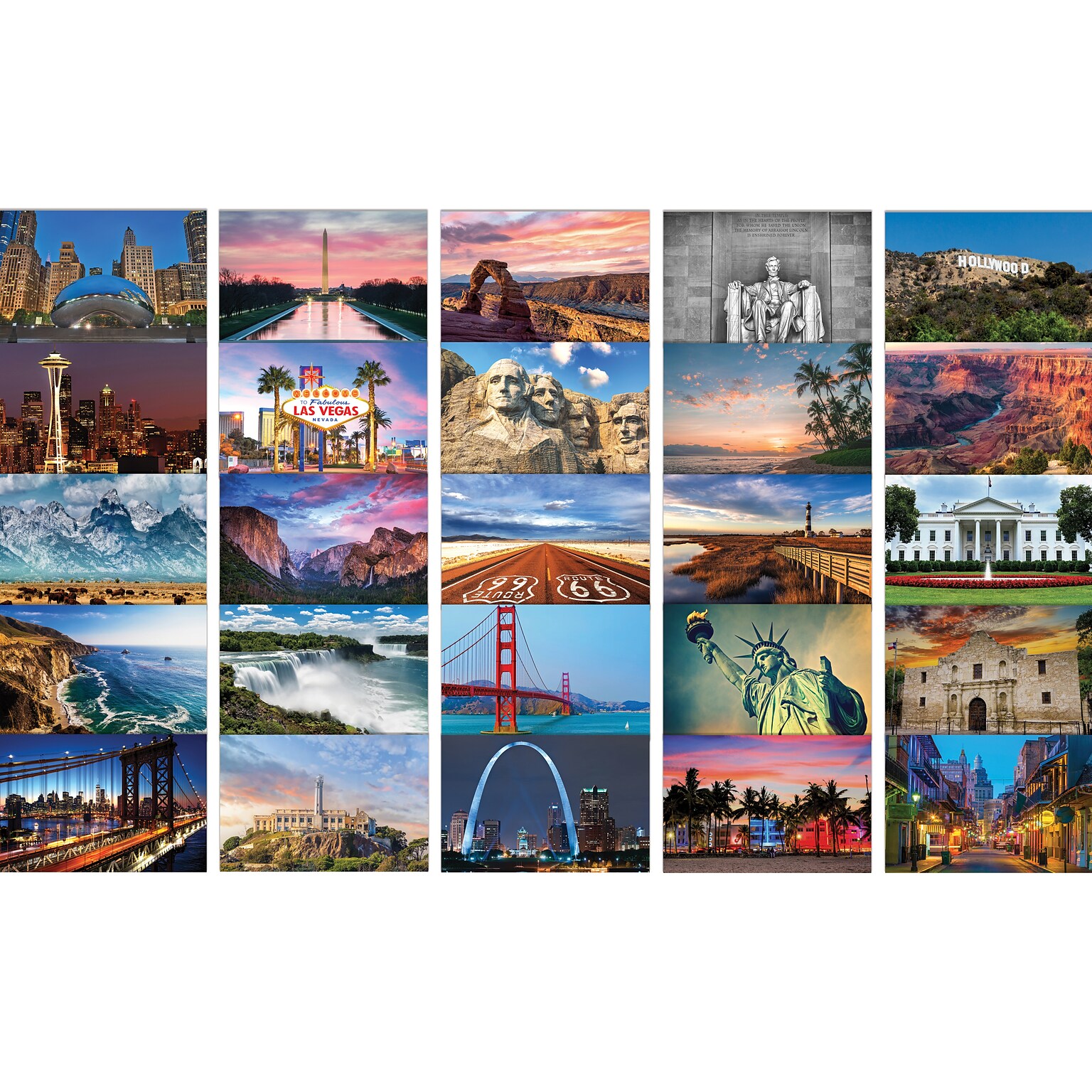 Better Office US Landmarks and Historical Sites Glossy Travel Postcards, Assorted Colors, 50/Pack (65641-50PK)