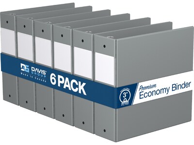 Davis Group Premium Economy 3 3-Ring Non-View Binders, Gray, 6/Pack (2314-07-06)