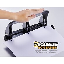 Bostitch EZ Squeeze™ Three-Hole Punch, 40 Sheet Capacity, Silver (2240)