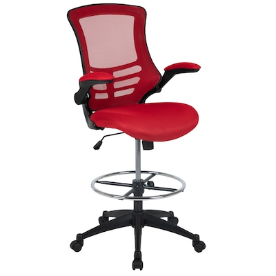 Flash Furniture Mesh Ergonomic Drafting Chair with Adjustable Foot Ring and Lumbar Support, Red (BLX