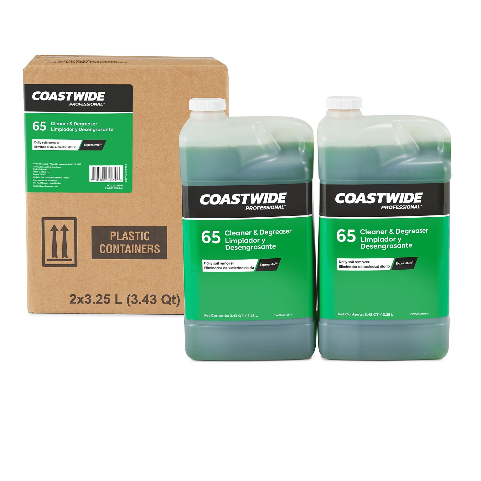 Coastwide Professional Cleaner and Degreaser 65 Heavy-Duty Concentrate for ExpressMix, 3.25L, 2/Carton (CW6503EM-A)