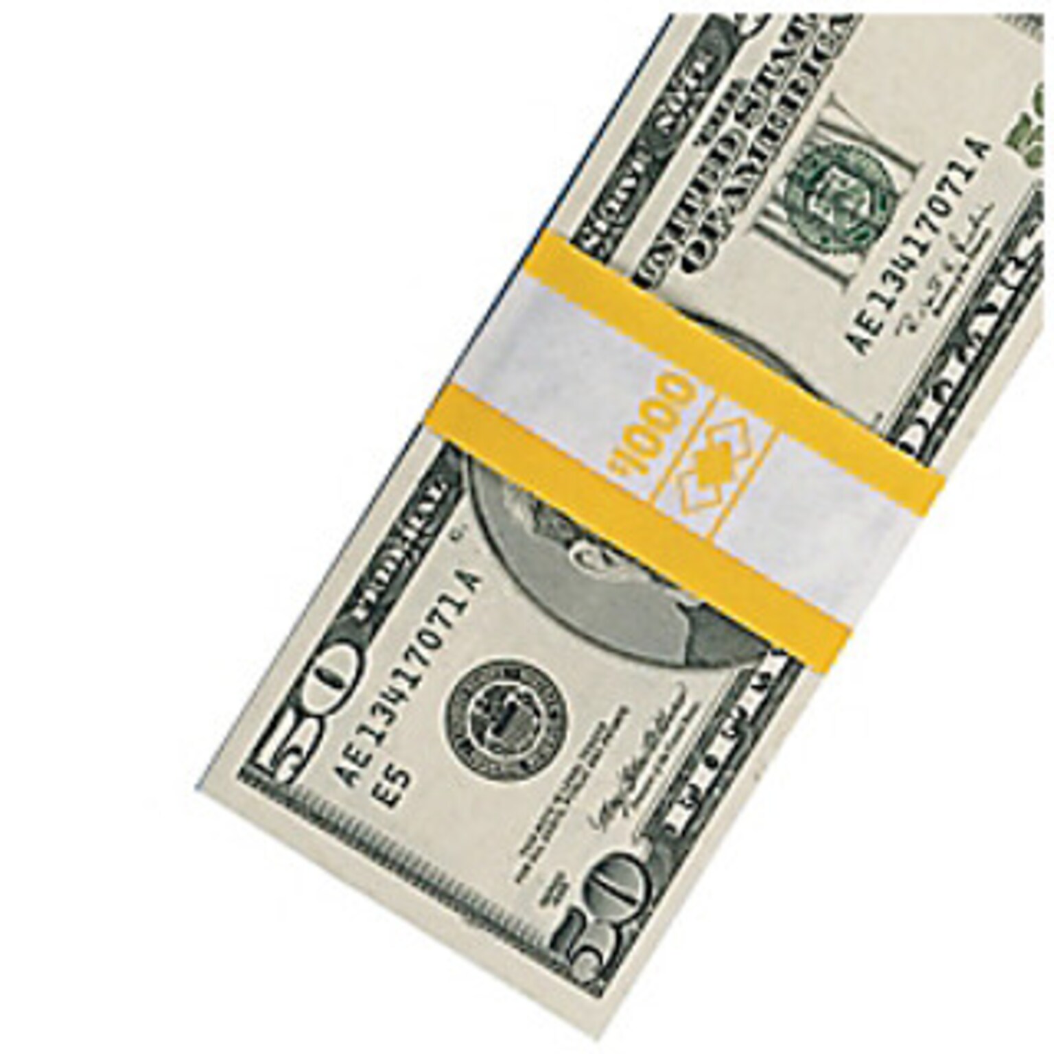 PM Company Currency Straps, White/Yellow, $1,000, 1000/PK