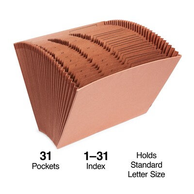Staples Accordion File, Numerical Index, 31-Pocket, Letter Size, Brown (ST119107)
