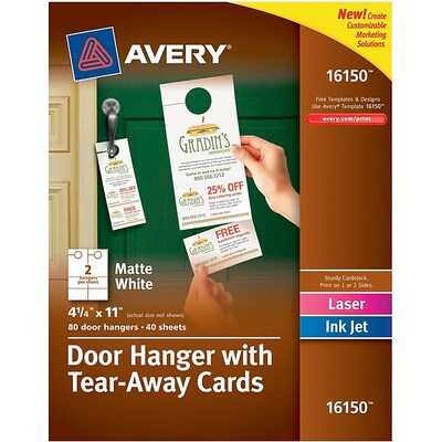 Avery Door Hangers with Tear-Away Cards, 4 1/4 x 11, 80/Box (16150)