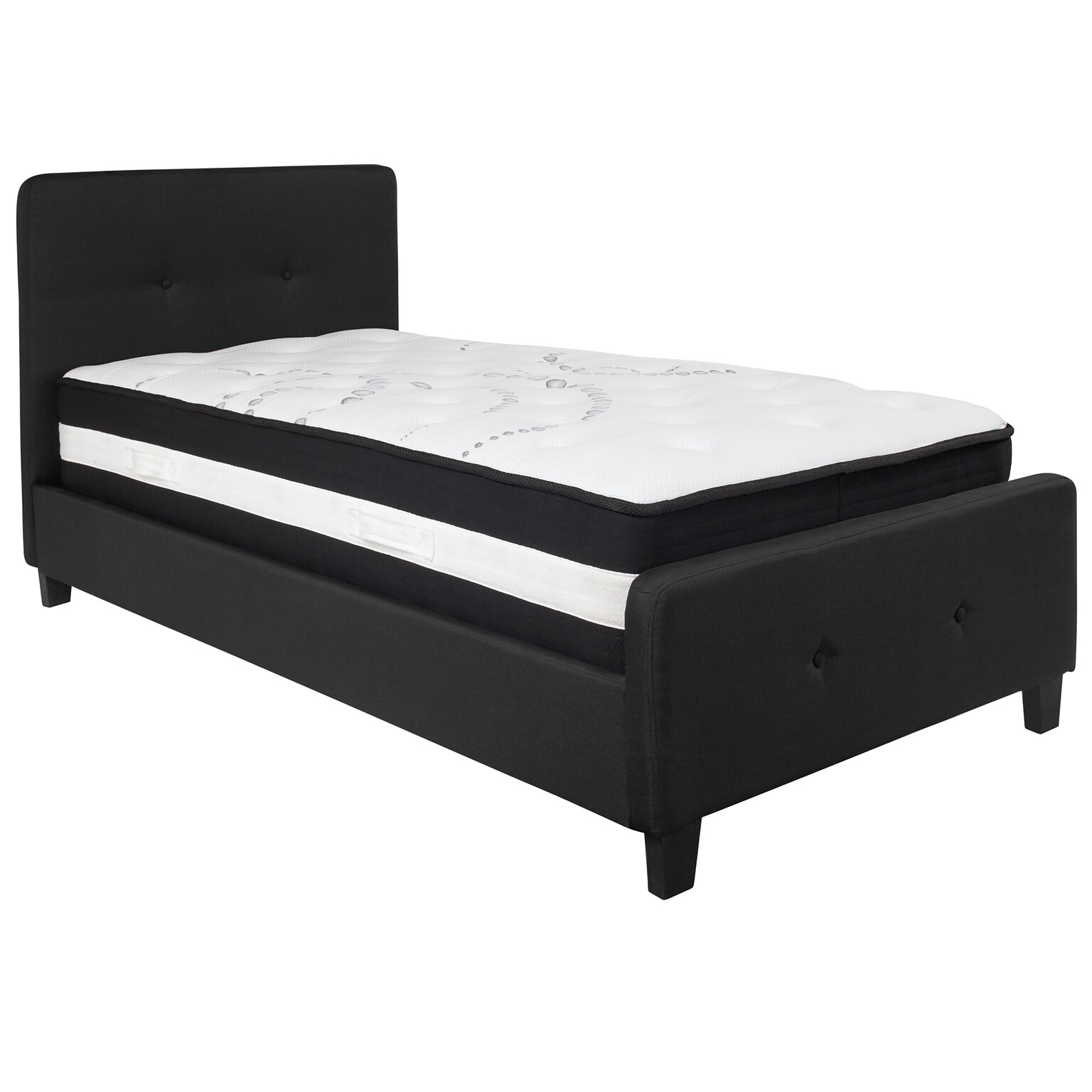 Flash Furniture Tribeca Tufted Upholstered Platform Bed in Black Fabric with Pocket Spring Mattress, Twin (HGBM21)