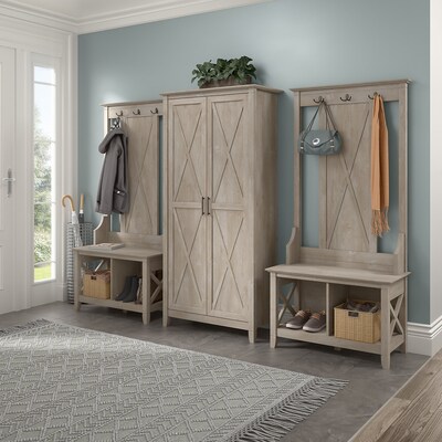 Bush Furniture Key West 66" Tall Storage Cabinet with Doors and 5 Shelves, Washed Gray (KWS266WG-03)