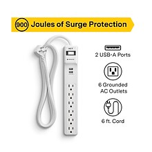 NXT Technologies™ 6-Outlet 2 USB Surge Protector, 6 Braided Cord, 900 Joules (NX54315)