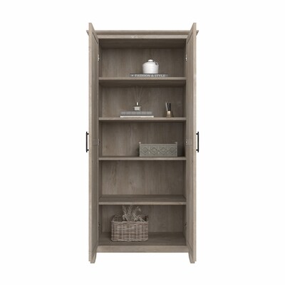 Bush Furniture Key West 66" Tall Storage Cabinet with Doors and 5 Shelves, Washed Gray (KWS266WG-03)