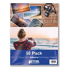 Better Office Products Photo Paper, Glossy, Self-Adhesive Sticky Back Paper, 8.5 x 11, 50 Sheets (