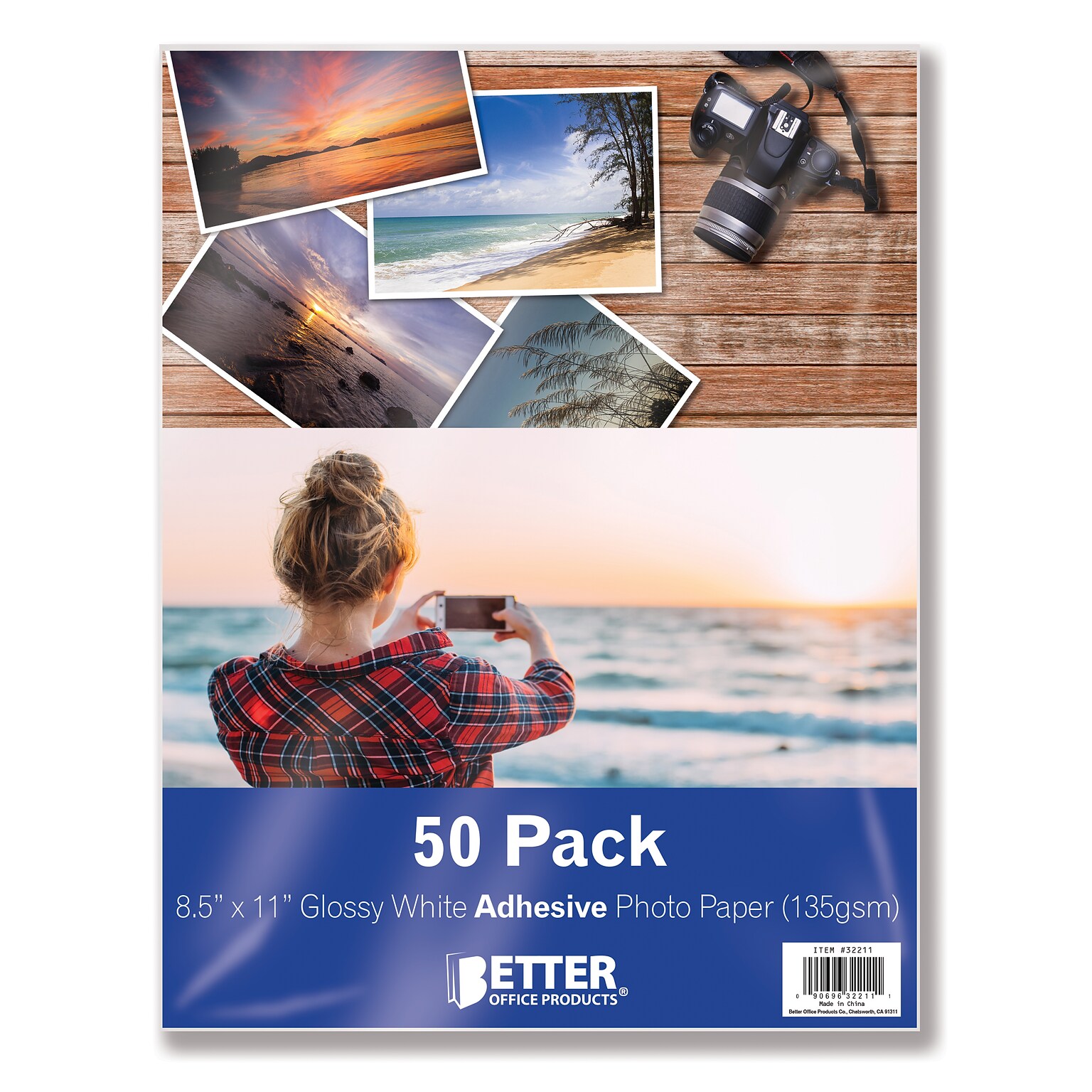 Better Office Products Photo Paper, Glossy, Self-Adhesive Sticky Back Paper, 8.5 x 11, 50 Sheets (32211-50PK)