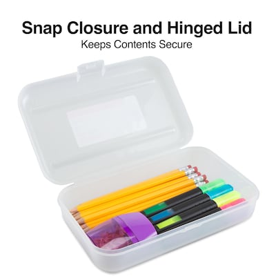 Staples® Translucent Pencil Boxes, Clear, 2 1/4"H x 5 5/8"W x 8 1/4"L