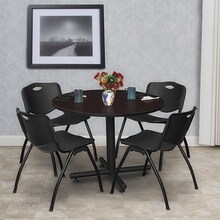 Regency 42-inch Round Laminate Mocha Walnut Table With 4 M Stacker Chairs, Black (TKB42RNDMW47BK)