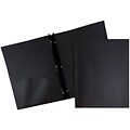 JAM Paper® Plastic Two-Pocket School POP Folders with Metal Prongs Fastener Clasps, Black, Bulk 96/P