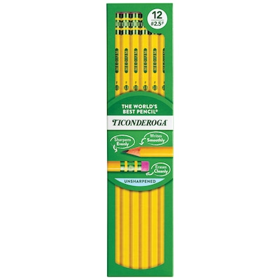 Ticonderoga The Worlds Best Pencil Wooden Pencil, 2.2mm, #2.5 Medium Lead, Dozen (X13885X)