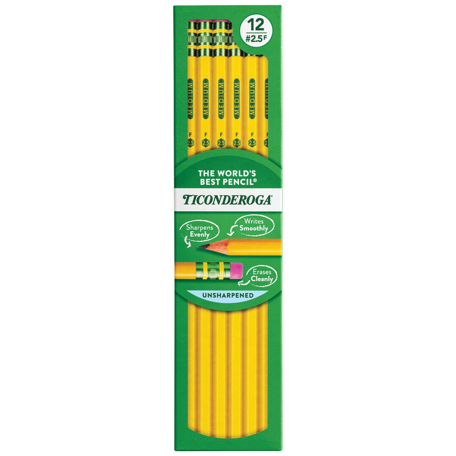 Ticonderoga The Worlds Best Pencil Wooden Pencil, 2.2mm, #2.5 Medium Lead, Dozen (X13885X)