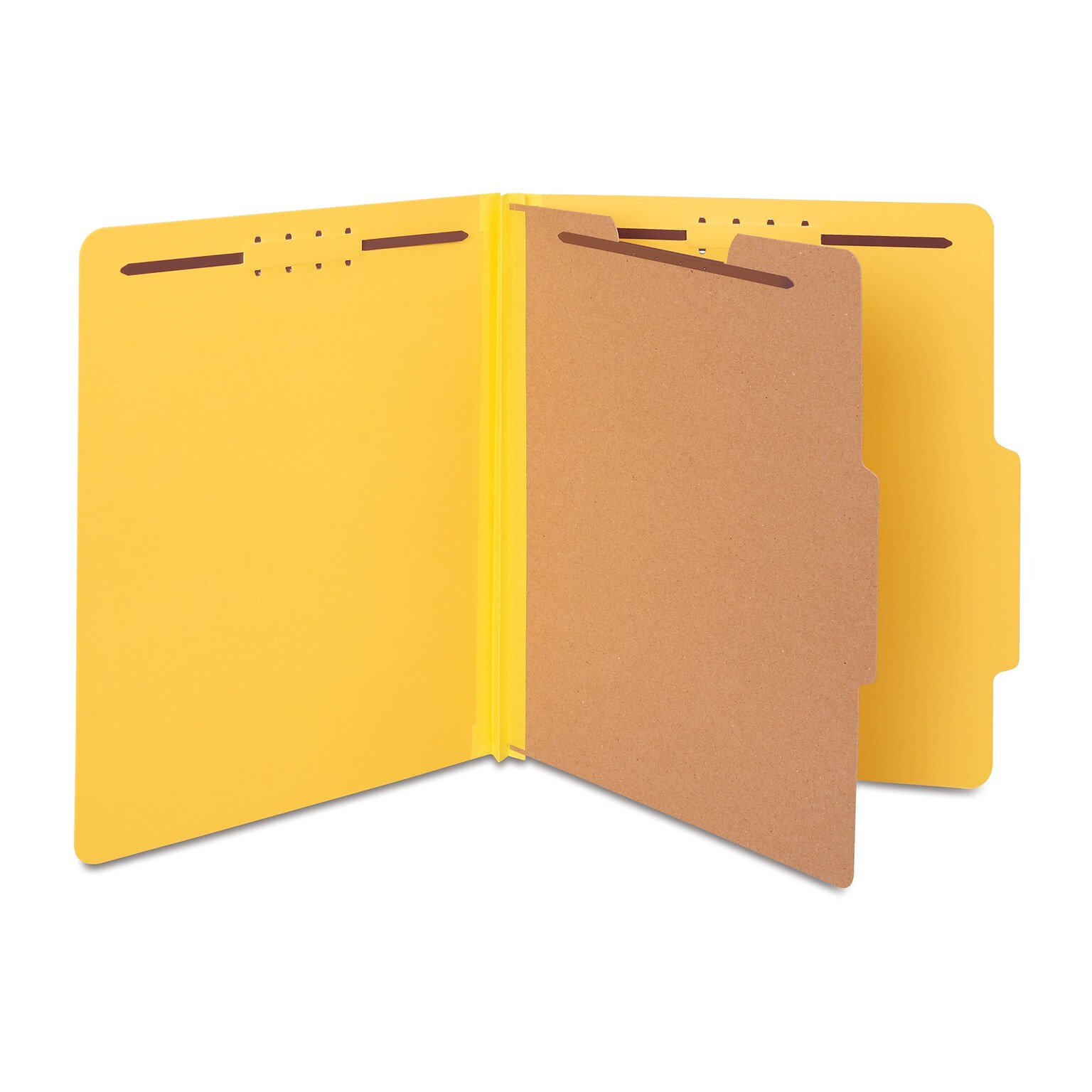 Quill Brand® 2/5-Cut Tab Pressboard Classification File Folders, 1-Partition, 4-Fasteners, Letter, Yellow, 15/Box (746038)