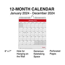 2024 Staples 6 x 7 Wall Calendar, Red/White (ST53923-24)