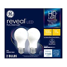 GE Reveal HD+ 11-Watt White LED General-Purpose Bulb, 2/Pack (46657)