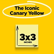 Post-it Notes, 3 x 3, Canary Collection, 100 Sheet/Pad, 12 Pads/Pack (654-12YW)