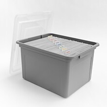 Iris 32 Quart Letter Sized Snap Closure Plastic File Bin, Gray (500227)