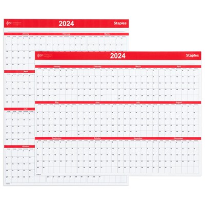 2025 Staples 15.69 x 12 Dry Erase Wall Calendar, Red/White (ST53905-25)