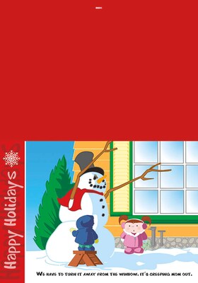 Creepy Snowman with 2 kids - 7 x 10 scored for folding to 7 x 5, 25 cards w/A7 envelopes per set