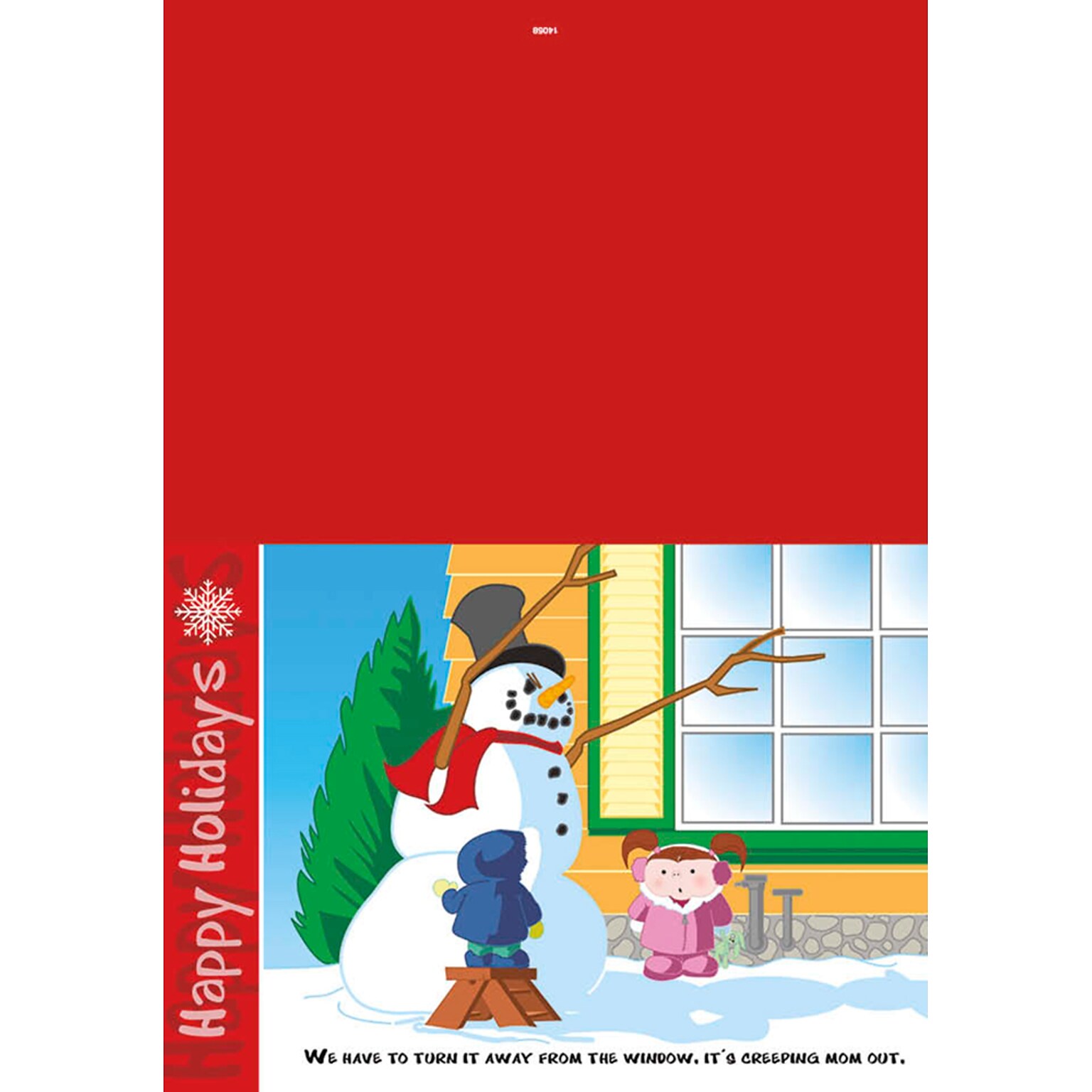 Creepy Snowman with 2 kids - 7 x 10 scored for folding to 7 x 5, 25 cards w/A7 envelopes per set