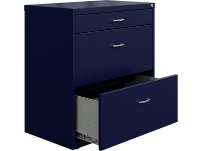 Space Solutions 3-Drawer Lateral File Cabinet, Letter/Legal Size, Lockable, 31.88"H x 30"W x 17.63"D, Navy (25073)