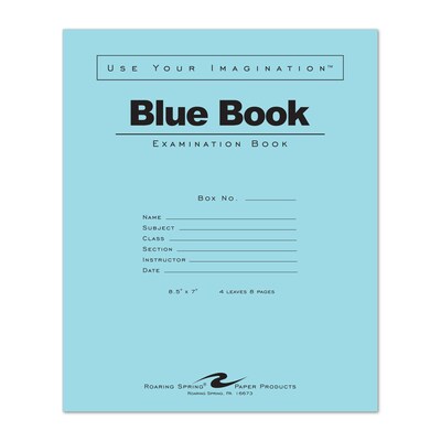 Roaring Spring Paper Products 1-Subject Exam Notebooks, 7 x 8.5, Wide Ruled, 4 Sheets, Blue (ROA77