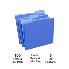 Staples File Folders, 1/3-Cut Tab, Letter Size, Blue, 100/Box (ST224527-CC)