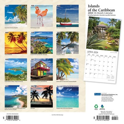2024 Plato Islands of the Caribbean 12" x 24" Monthly Wall Calendar (9781975465902)