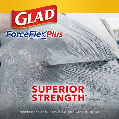 Glad ForceFlexPlus Tall 13 Gallon Fresh Clean Kitchen Drawstring Trash Bags, Grey, 68/Box (78535)