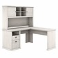 Bush Furniture Yorktown 60"W L Shaped Desk with Hutch, Linen White Oak (YRK001LW)