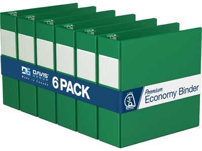 Davis Group Premium Economy 3 3-Ring Non-View Binders, D-Ring, Green, 6/Pack (2305-04-06)