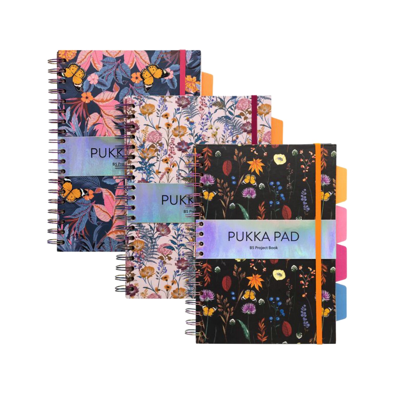 Pukka Pad Bloom 5-Subject Subject Notebooks, 6.9 x 9.8, College Ruled, 100 Sheets, Assorted Colors, 3/Pack (9494-BLM(ASST))