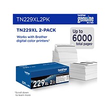 Brother TN229XL Black High Yield Toner Cartridge, 2/Pack (TN229XL2PK)