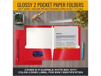 Better Office Glossy 2-Pocket Portfolio Folder, Red, 25/Pack (80183-25PK)