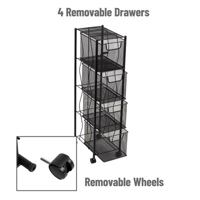 Mind Reader 4-Drawer Mobile Desk Art Supply Organizer with Wheels, Metal, Black (4OPDR-BLK)