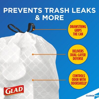 Glad 13 Gallon Trash Bag, 8.5x8.5, Low Density, .72 mil, White, 100 Bags/Box (CLO 78526)