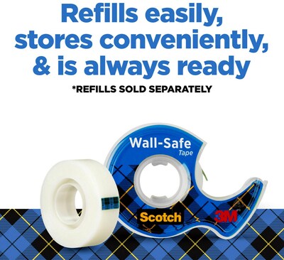 Scotch Wall-Safe Transparent Clear Tape Refill, 0.75" x 22.22 yds., 1" Core, 2 Rolls/Pack (813S2)