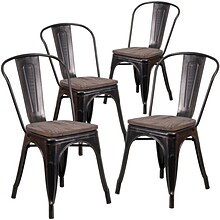 Flash Furniture Luke Contemporary Metal/Wood Stackable Dining Chair, Black-Antique Gold, 4/Pack (4CH