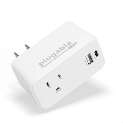 Plugable Wall Outlet Extender with USB-C and USB Charger, White (PS1-CA1)