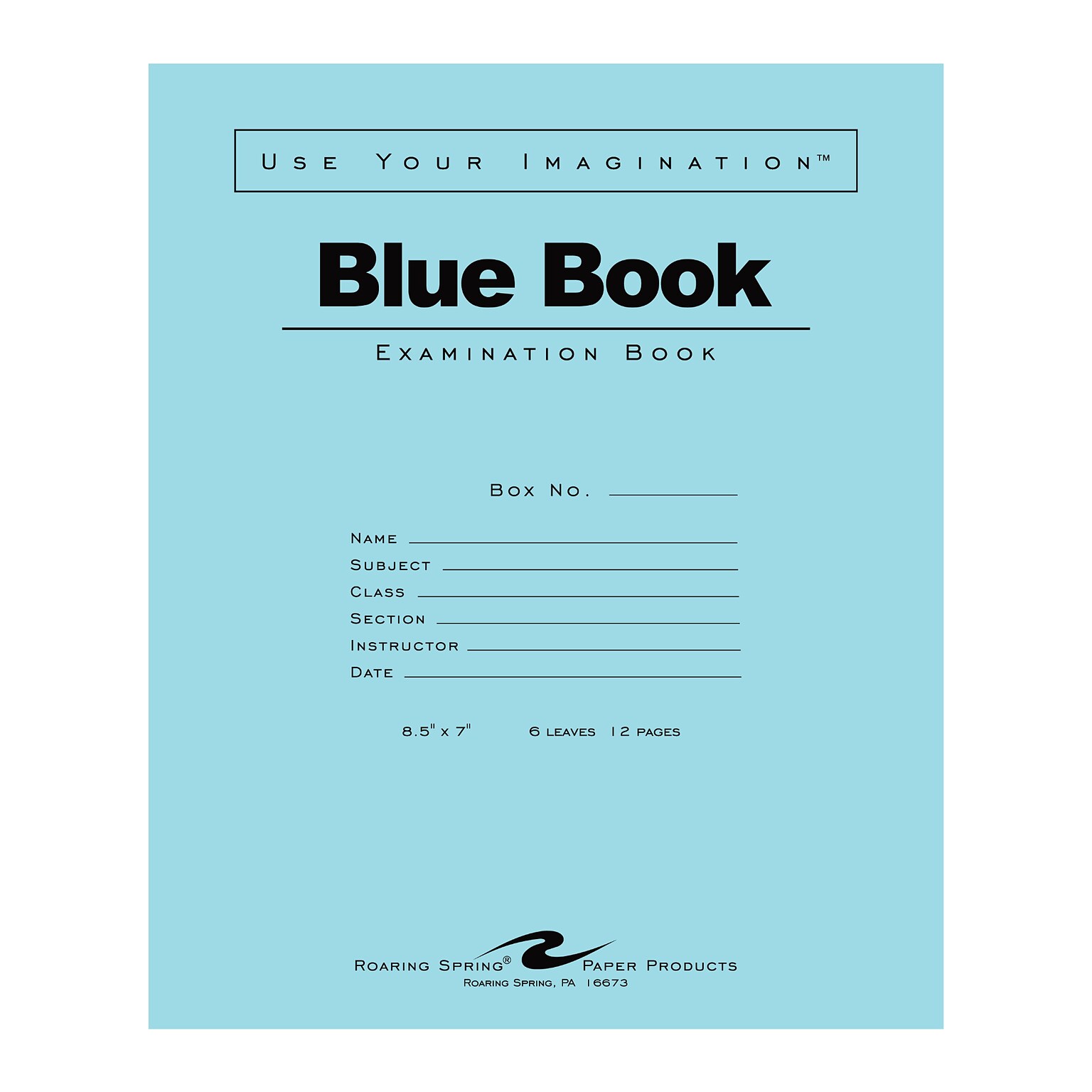 Roaring Spring Paper Products Exam Notebooks, 7 x 8.5, Wide Ruled, 6 Sheets, Blue, 1000/Case (77511CS)