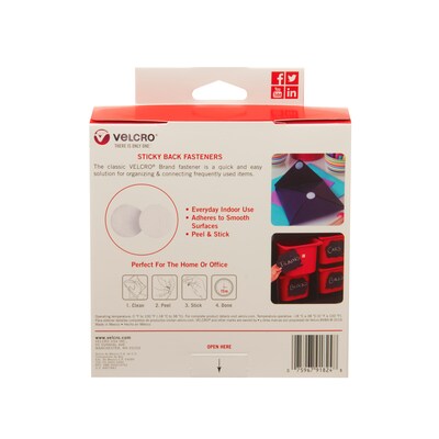Velcro® Brand 3/4" Sticky Back Hook & Loop Fastener Dots, White, 200/Pack (91824)