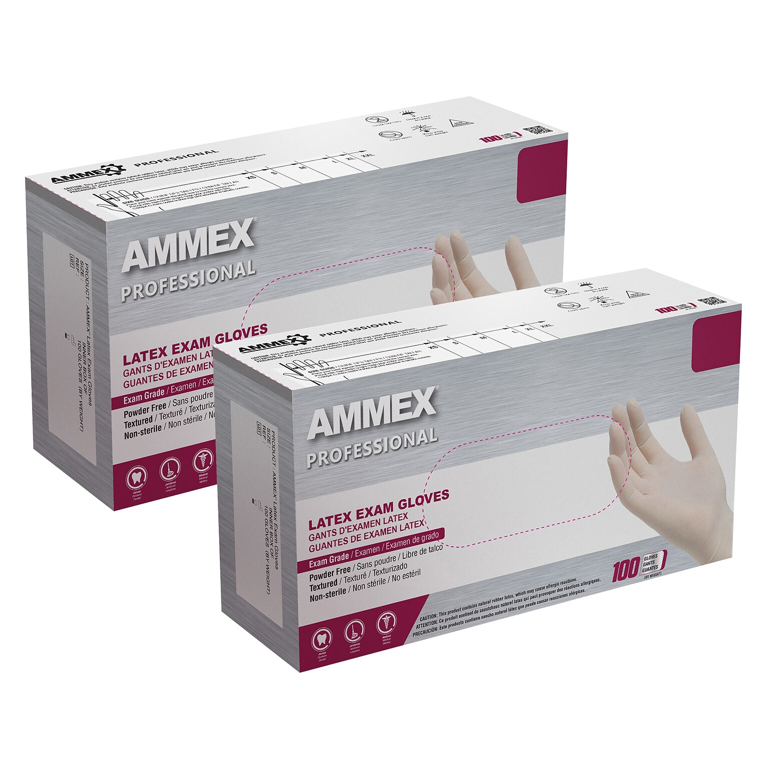 Ammex Professional GPPFT Powder Free Latex Exam Gloves, Ivory, X-Large, 100/Box (GPPFT48100)