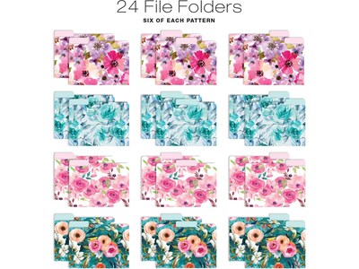 Global Printed Products Deluxe Designer Floral Hanging File Folder Kit, 1/3-Cut Tab, Letter Size, Assorted Colors