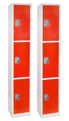 AdirOffice 72 3-Tier Key Lock Red Steel Storage Locker, 2/Pack (629-203-RED-2PK)