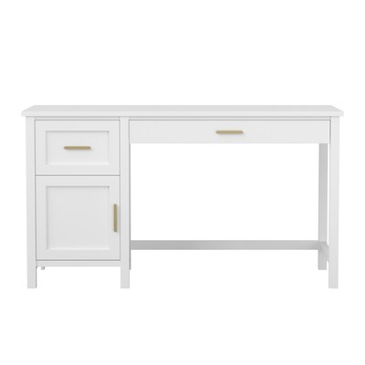 Martha Stewart Hutton 54"W Engineered Wood Rectangular Shaker Style Home Office Desk, White/Polished Brass (ZGZP09WHGLD)